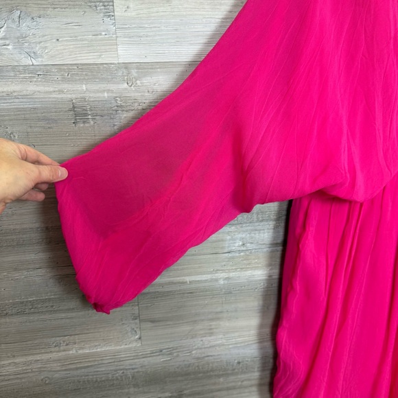 NWT Anthropologie Let Me Be Fuchsia Pink V-Neck Babydoll Mini Dress - Large - Picture 6 of 10